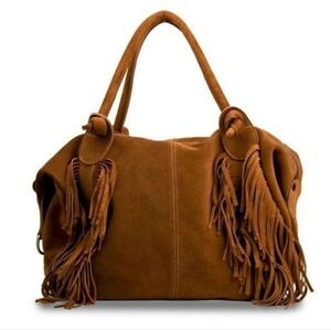 SHIPS FREE!! Julieta Sedler Brown Suede Leather Studded Fringe Tassel Handbag